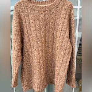 OZMA Women’s Imogen Cable Alpaca Blend Knit Oversized Sweater Tan color size L